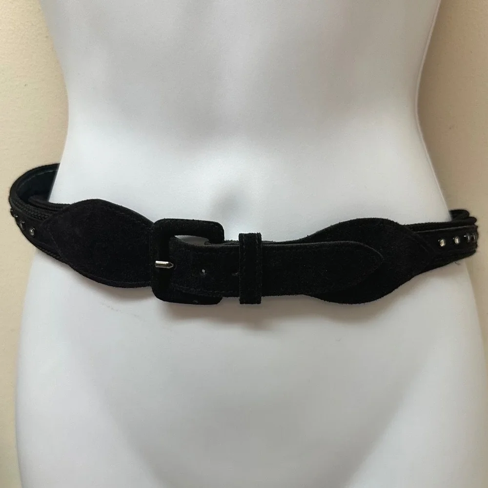 Yves Saint Laurent Vintage Black Suede Crystal Studded Belt Small 4485 France